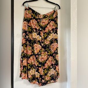 LOFT Floral A-Line Skirt in Pink and Green